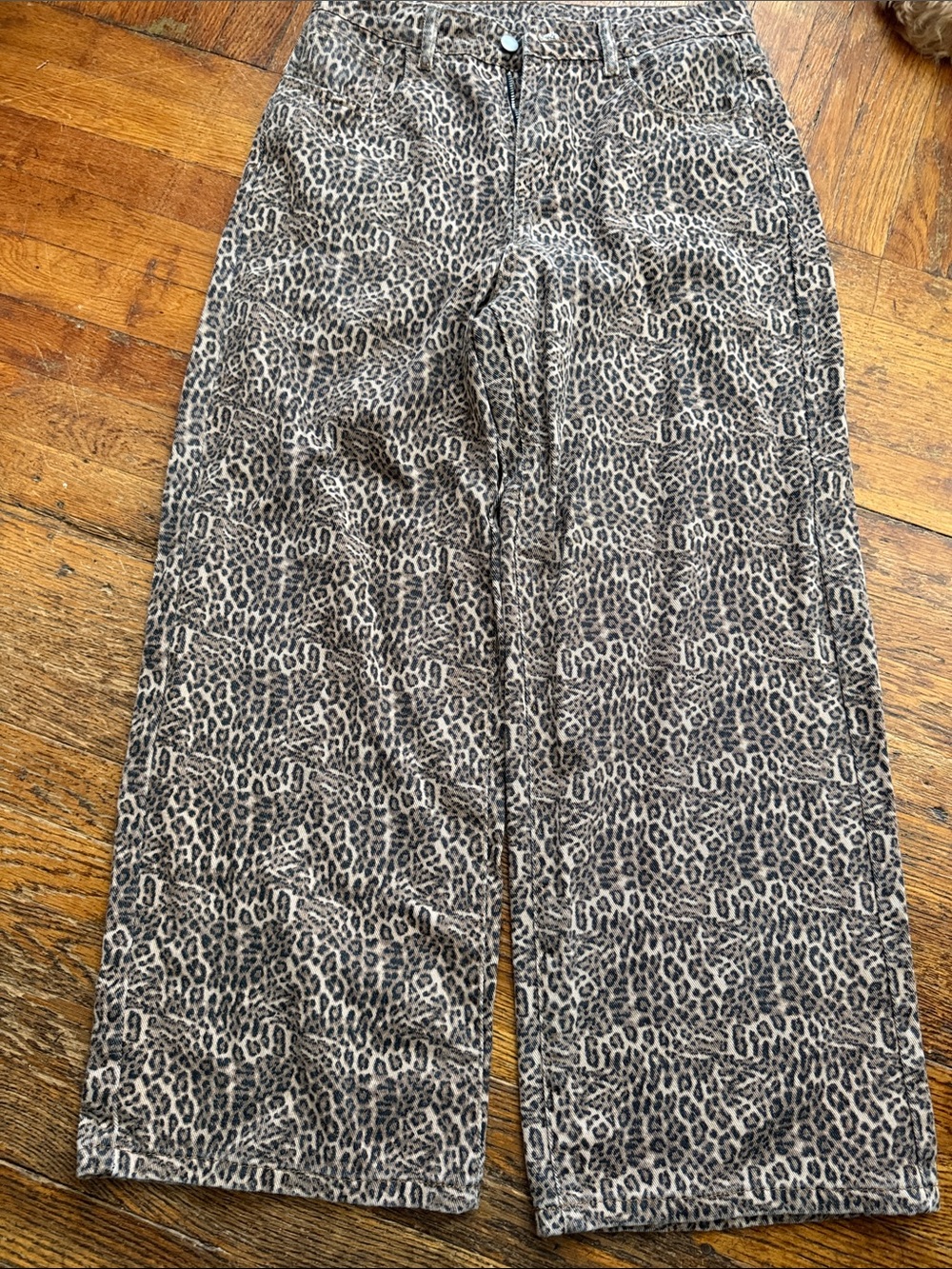 Women's Leopard Print Wide-Leg Chinos - Brown